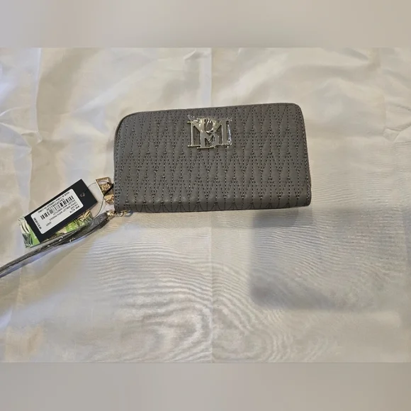 NWT Badgley Mischka Grey Long Wallet with Phone Pocket and Wristlet - Picture 6 of 8